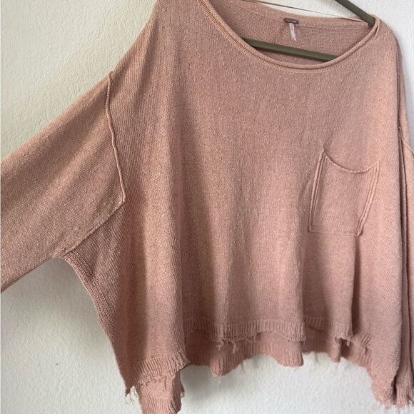 FREE PEOPLE Peach Prism Boxy Cropped Oversized Sweater S Pullover Boho Lagenlook - Picture 5 of 8